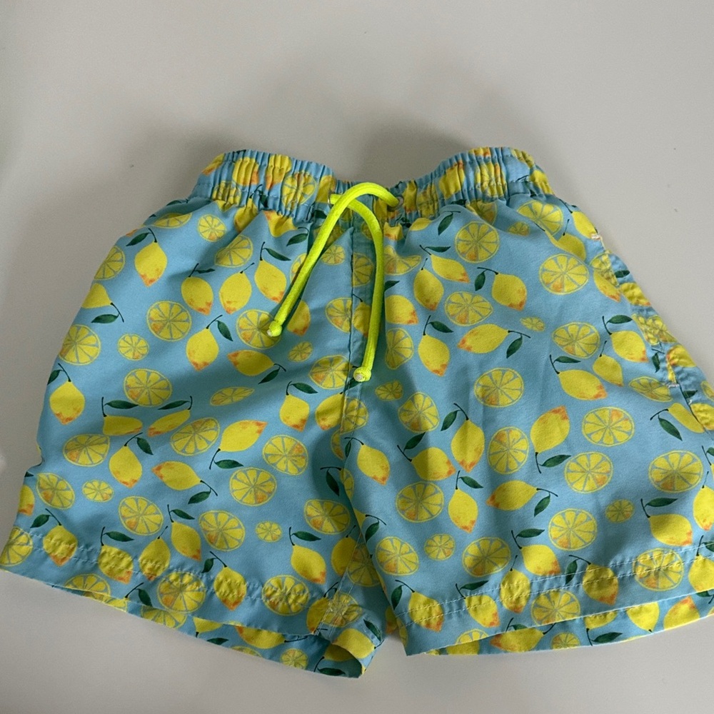 Kids Lemon-Print Swim Trunks - Blue & Yellow